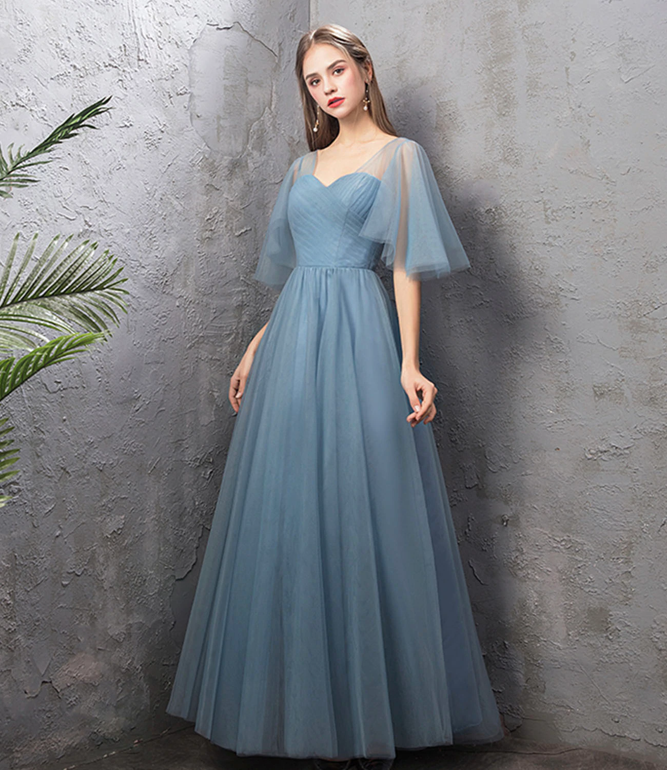 Blue Tulle Long Evening Simple Party Dresses