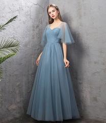 Blue Tulle Long Evening Simple Party Dresses