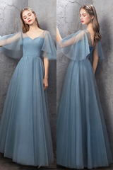 Blue Tulle Long Evening Simple Party Dresses