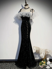 Vestido formal largo de sirena negro para fiesta 