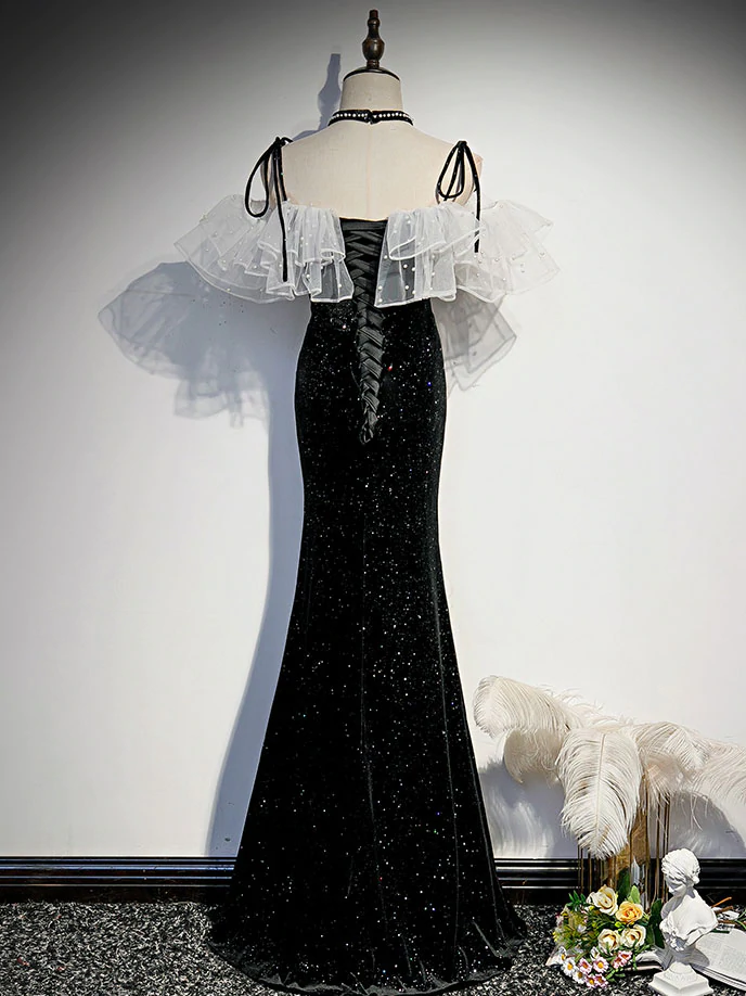 Vestido formal largo de sirena negro para fiesta 