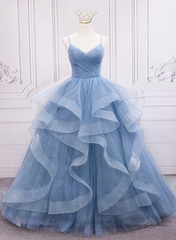 Blue Tulle Layers Long Party Dress Prom Dress