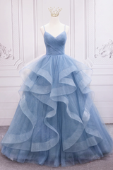 Blue Tulle Layers Long Party Dress Prom Dress