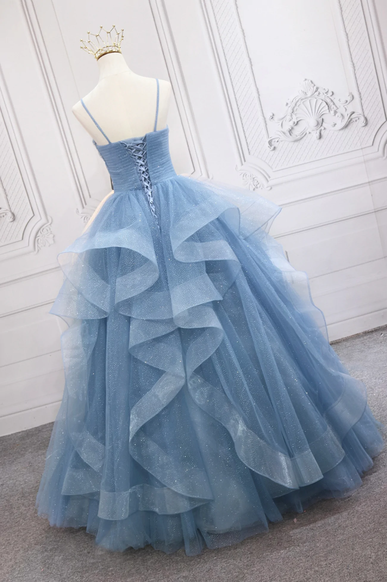 Blue Tulle Layers Long Party Dress Prom Dress