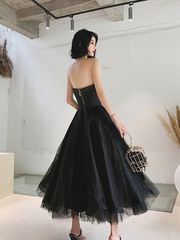 Black Tea Length Tulle Prom Party Dress