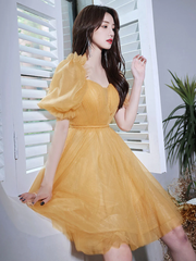 Yellow Short Sleeves Tulle Prom Dress