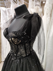 Black Tulle with Lace Straps Long Formal Dress