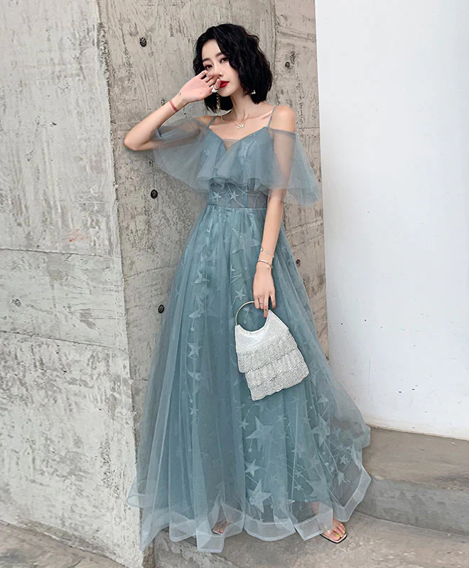 Vestido largo de fiesta de tul con encaje y escote en forma de corazón verde 
