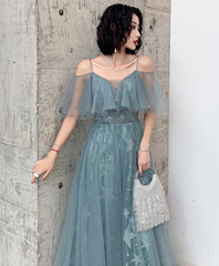 Vestido largo de fiesta de tul con encaje y escote en forma de corazón verde 