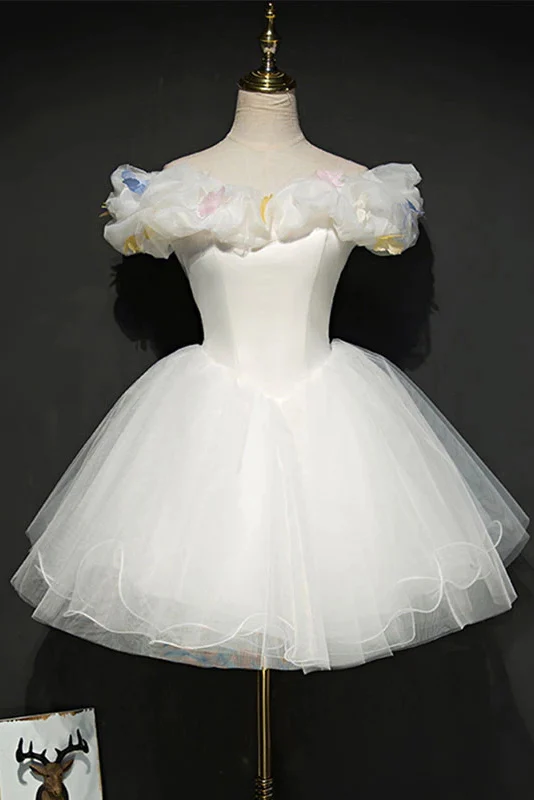 White Tulle Short Off Shoulder Homecoming Dress