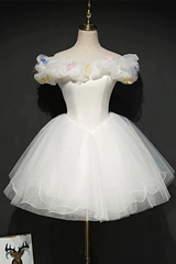 White Tulle Short Off Shoulder Homecoming Dress
