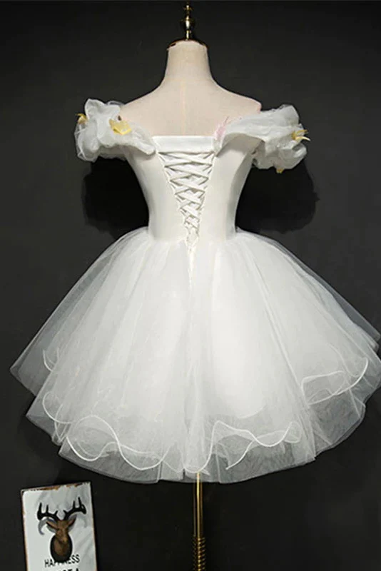 White Tulle Short Off Shoulder Homecoming Dress