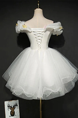 White Tulle Short Off Shoulder Homecoming Dress