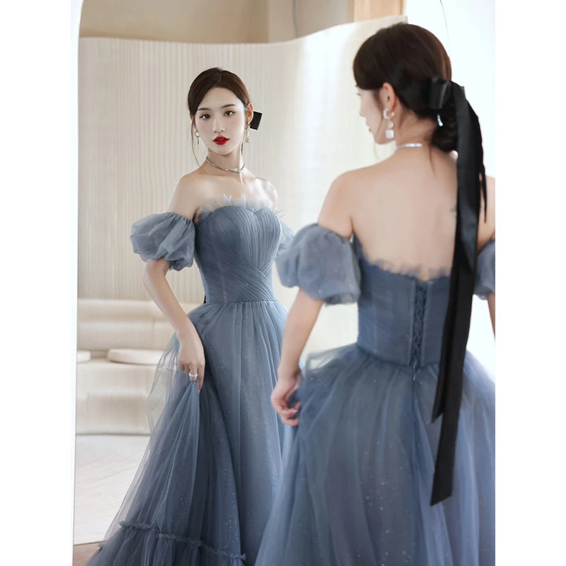 Beautiful Blue Glitter Gown Dress