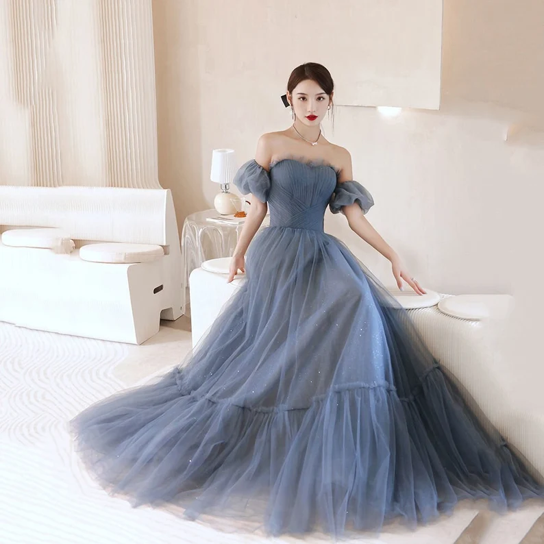 Beautiful Blue Glitter Gown Dress