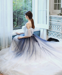 Vestido de fiesta largo con tirantes degradados en azul encantador 