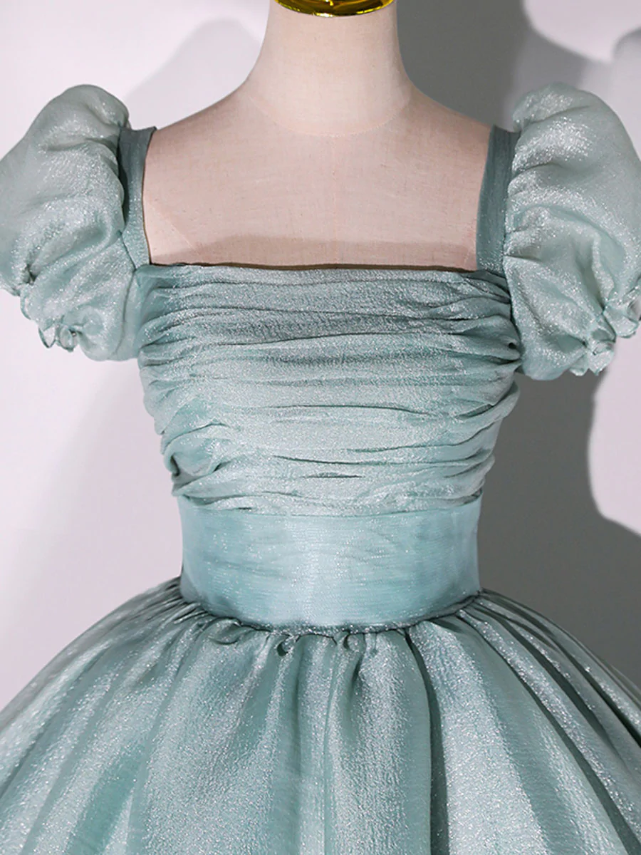 Vestido de fiesta verde claro de tul brillante para dulces 16 