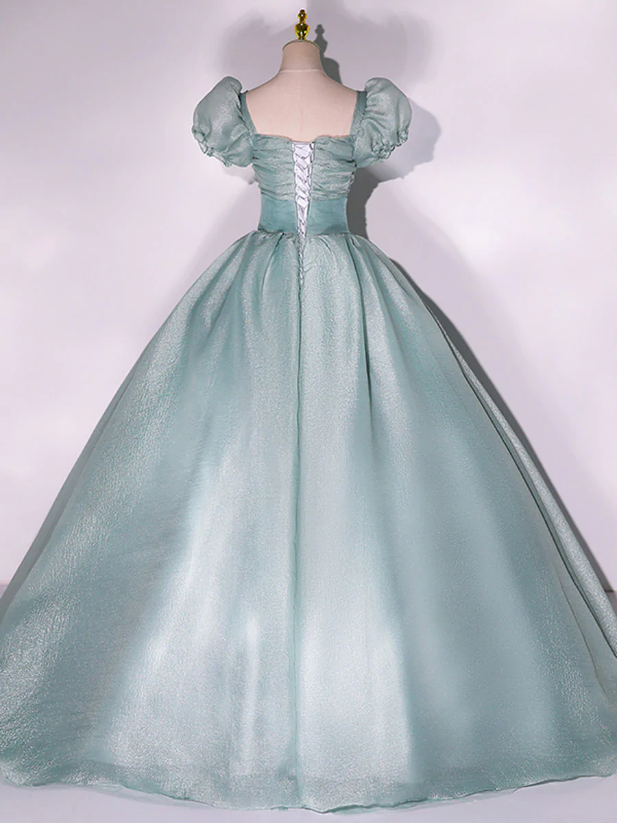 Vestido de fiesta verde claro de tul brillante para dulces 16 