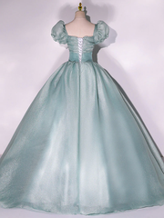 Vestido de fiesta verde claro de tul brillante para dulces 16 