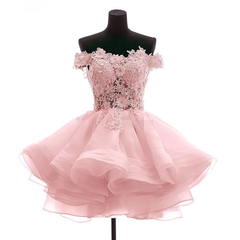 Lovely Off Shoulder Organza and Lace Sweetheart Prom Dress