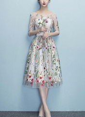 Fashionable Floral Elegant Knee Length Round Neckline Party Dress