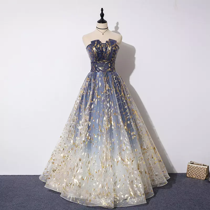 Precioso vestido de fiesta de tul en forma de A 