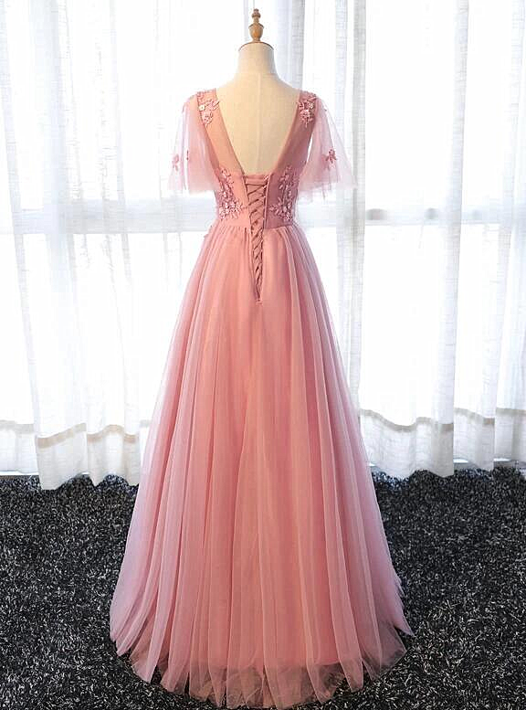 Pink Tulle A-line Long Party Dress