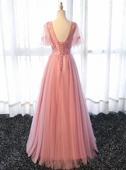 Pink Tulle A-line Long Party Dress