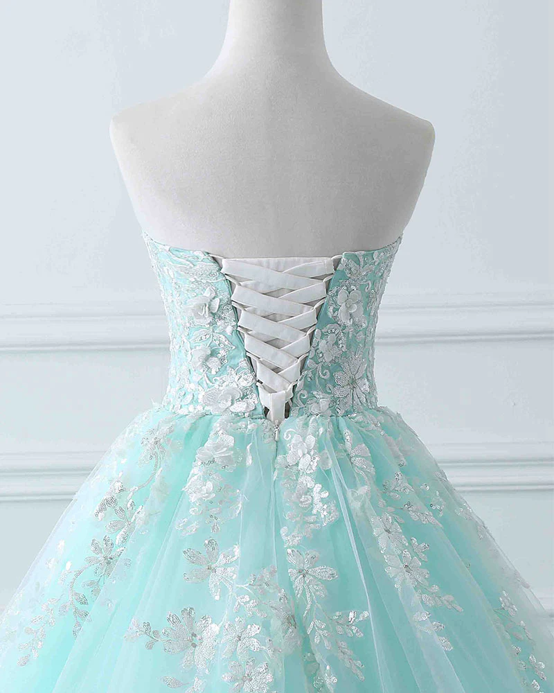 Encantador vestido de fiesta de tul verde menta para dulces 16 