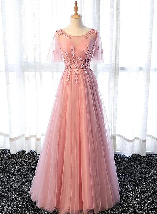 Pink Tulle A-line Long Party Dress