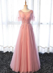 Pink Tulle A-line Long Party Dress