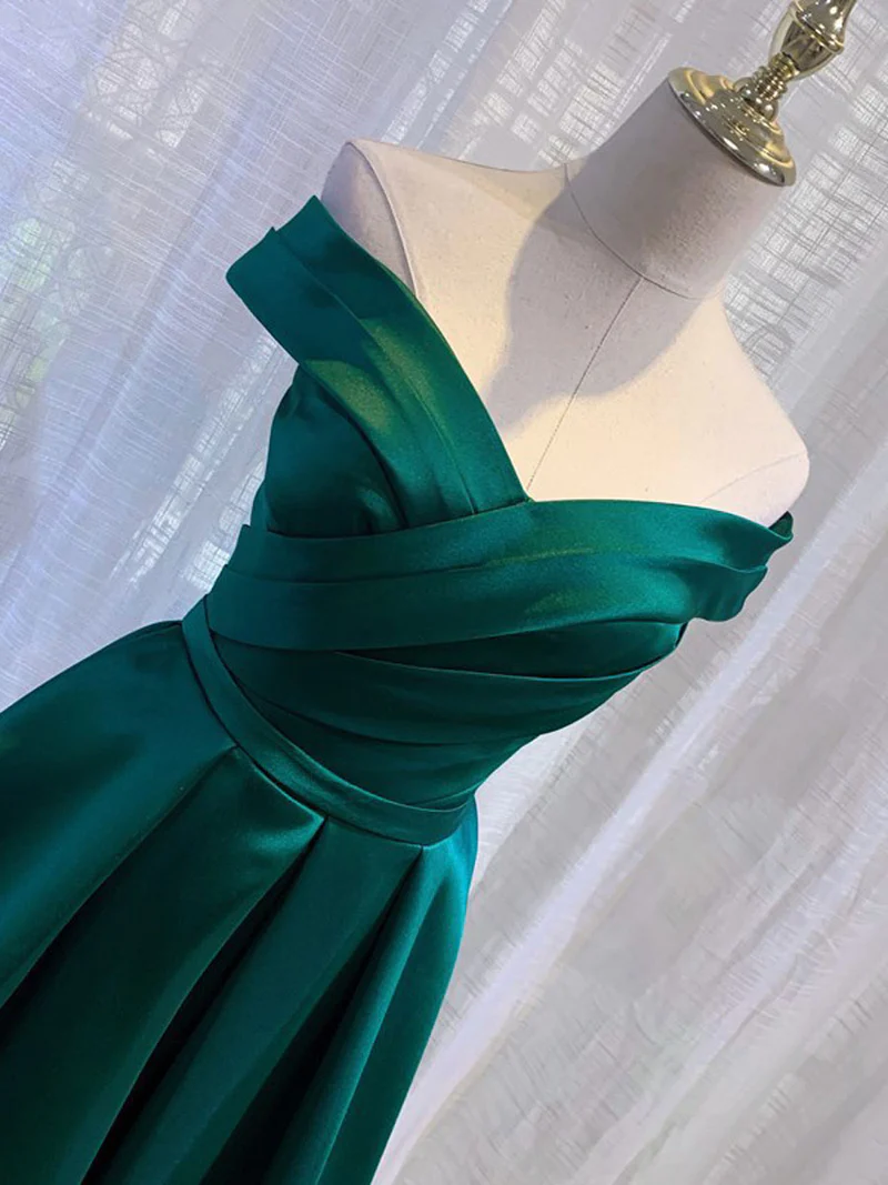 Charming Dark Green Satin Long Junior Prom Dress