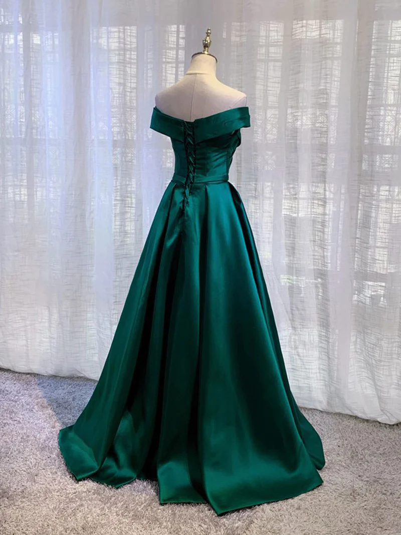 Charming Dark Green Satin Long Junior Prom Dress