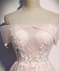 Long Pink Off Shoulder A-line Prom Dress with Lace