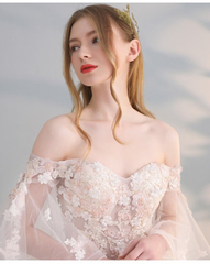 Charming Flowers Lace Off Shoulder Ball Gown Wedding Party Dress