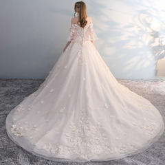 Charming Flowers Lace Off Shoulder Ball Gown Wedding Party Dress