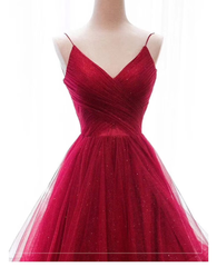Wine Red Layers Tulle V-neckline Straps Formal Dress