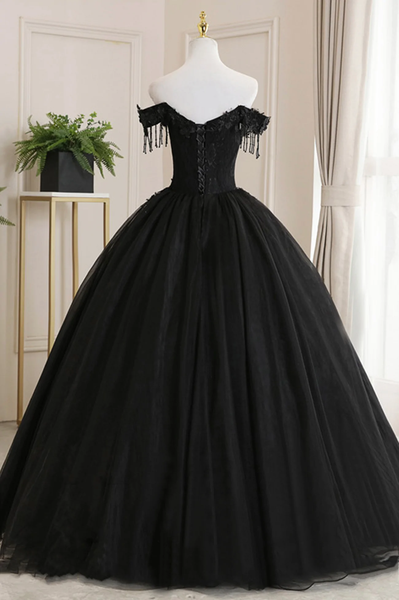 Black Off Shoulder Sweet 16 Formal Dress with Lace