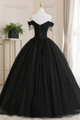 Black Off Shoulder Sweet 16 Formal Dress with Lace