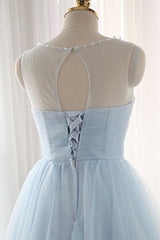Cute Light Blue Homecoming Dress With Belt