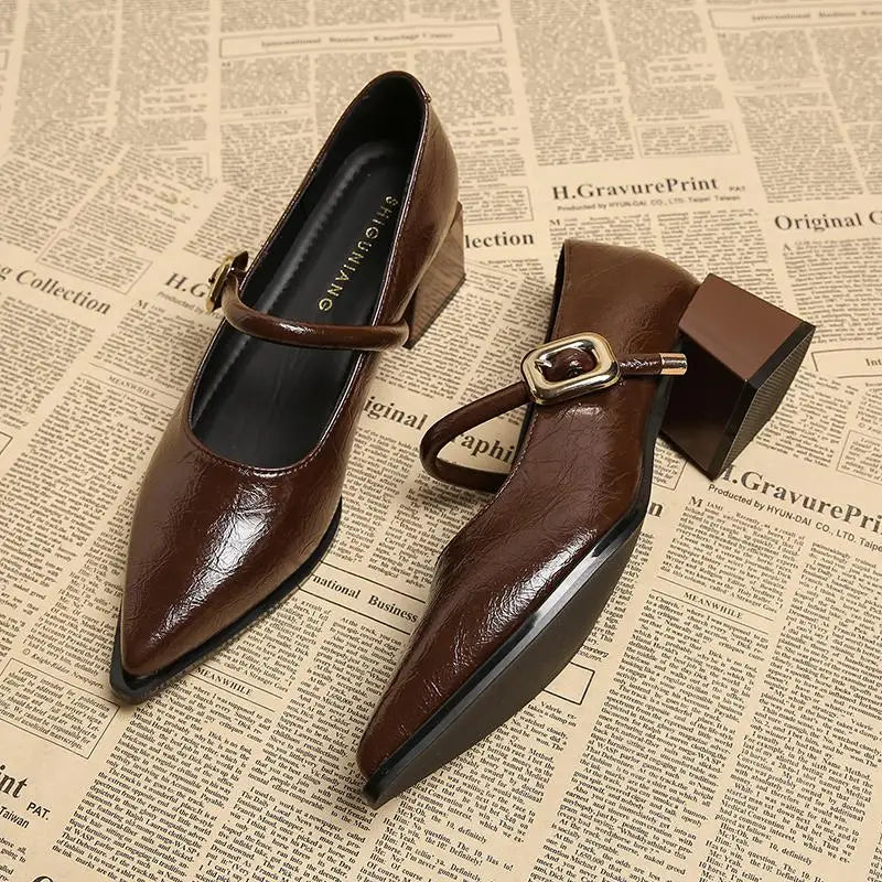 Retro pointed-toe high-heeled shoes
