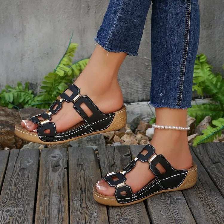 Roman Style Sandals Open Toe Beach Slippers Wedges Comfortable Slip-On Shoes Large Size 43