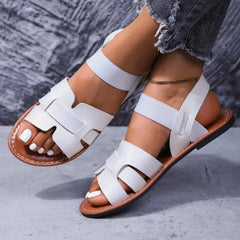 Round Toe Elastic BFlat Sandals Comfortable Luxury Shoes Fashionable Open Toe Roman Beach Shoes