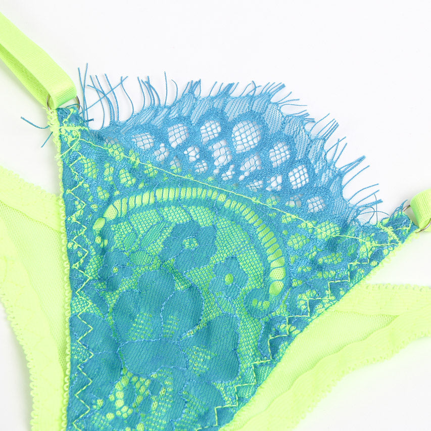 Neon Lace Bra and Garter Set