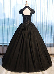 Beautiful Black Cap Sleeves Long Tulle Party Dress