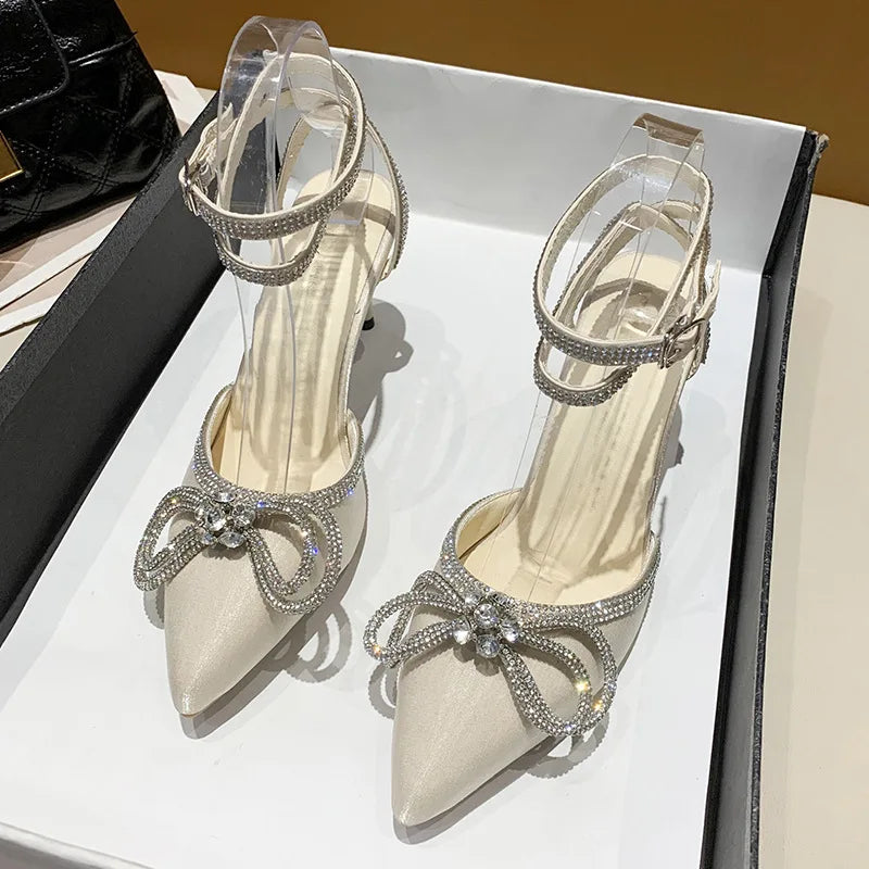 Sexy Pointy Skinny Heel with A Line with Rhindiamonds Cool Shoes Fairy Wind Black Temperament High Heels