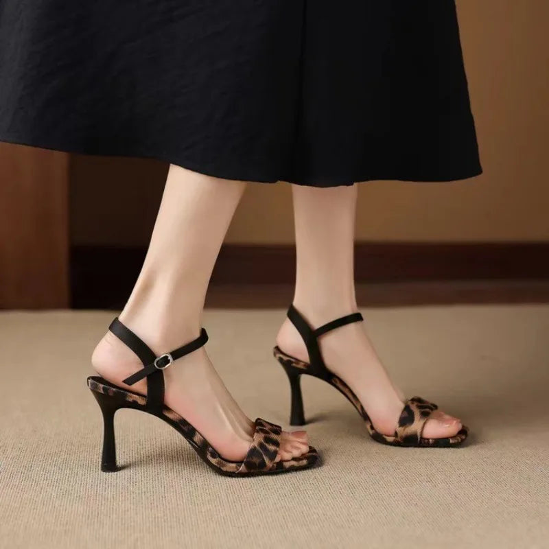 Sexy leopard print high-heeled sandals