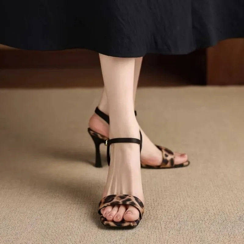 Sexy leopard print high-heeled sandals
