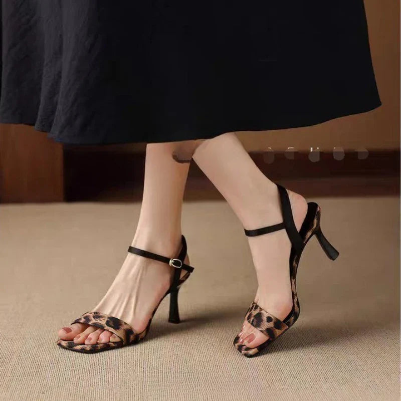 Sexy leopard print high-heeled sandals
