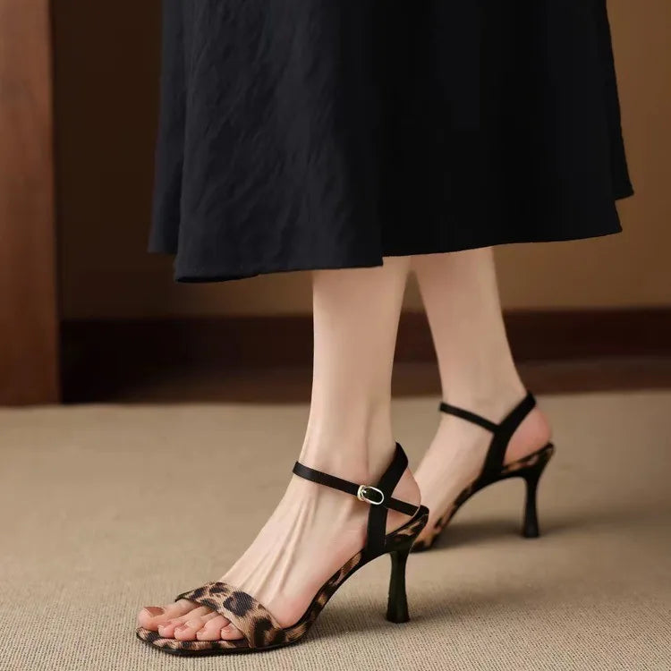 Sexy leopard print high-heeled sandals